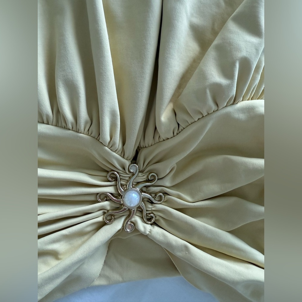 Zara Ruched Polyamide Sun Top – Gold Sunburst Detail ☀️✨ Size Small - Picture 7 of 10